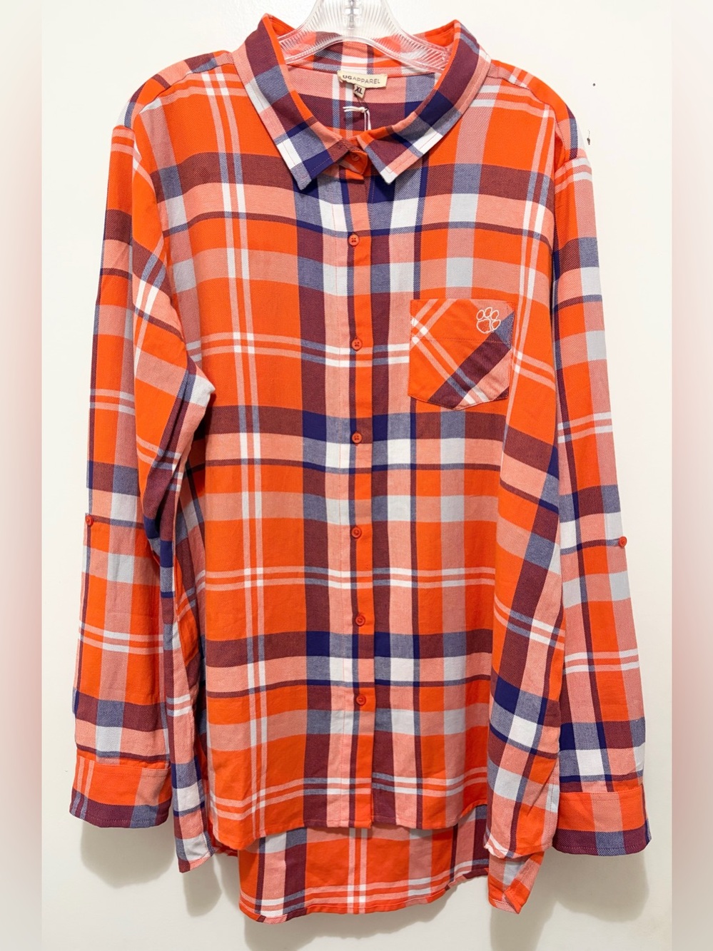 UG Apparel Clemson Tigers Boyfriend Plaid Flannel Button-Up Shirt XL NWT - Picture 2 of 8